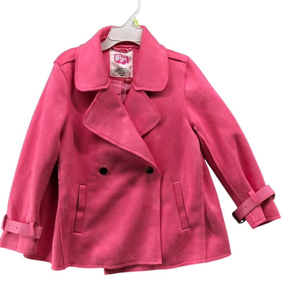 Cat Gogo Girls 4T Pink Faux Suede Jacket Trench Double Breasted